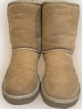 UGG CLASSIC SHORT SAND CREAM LEATHER SHEEPSKIN SHEARLING LINED BOOT 8 AUSTRALIA